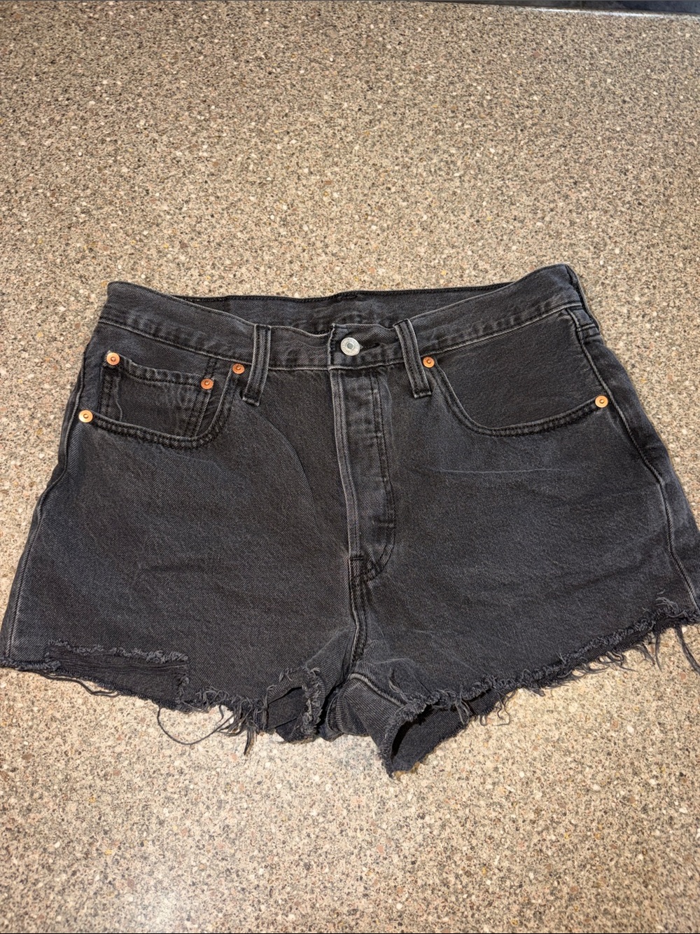 Levi's Black Raw-Hem Denim Shorts